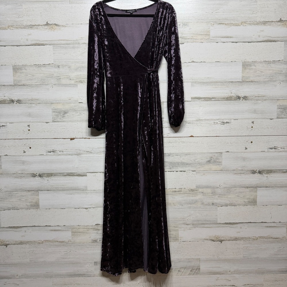 Gianni Bini Maxi Dress Womens M Purple Crushed Velvet Wrap V-Neck Whimsigoth EUC